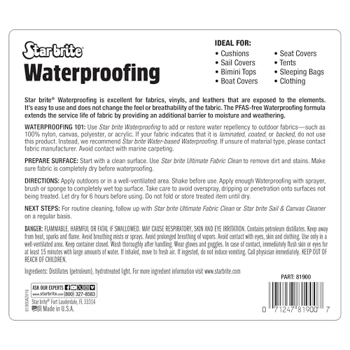 Waterproofing Spray Star brite, Waterproofing + Stain Repellent + UV Protection, 128 oz