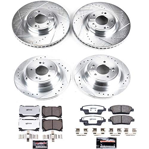 Power Stop K5845-26 Z26 Carbon Fiber Brake Pads Front and Rear with Drilled & Slotted Brake Rotors Kit For Hyundai Genesis 2010-2014 [Model Specific]