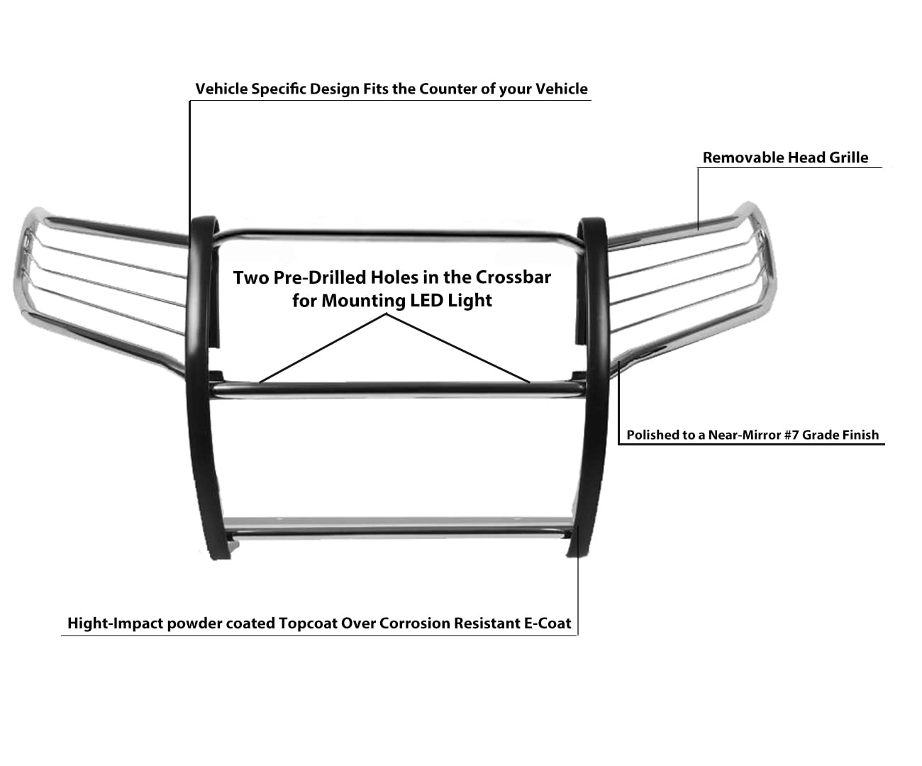 Grille Brush Black Horse Bumper Guard Modular SS Compatible with 2019-2024 Ram 2500|2019-2024 Ram 3500 (Excl. Power Wagon Trim)-17DG113MSS