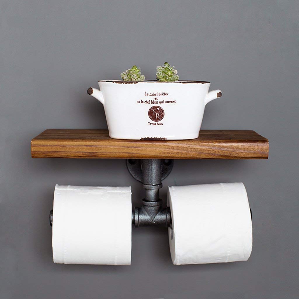 Towel Bar YIMJ Pipe Design Rustic Style Wood Metal Wall Bathroom Shelf Organization Storage Wall Hanging Racks Paper Towel Holder For Toilet