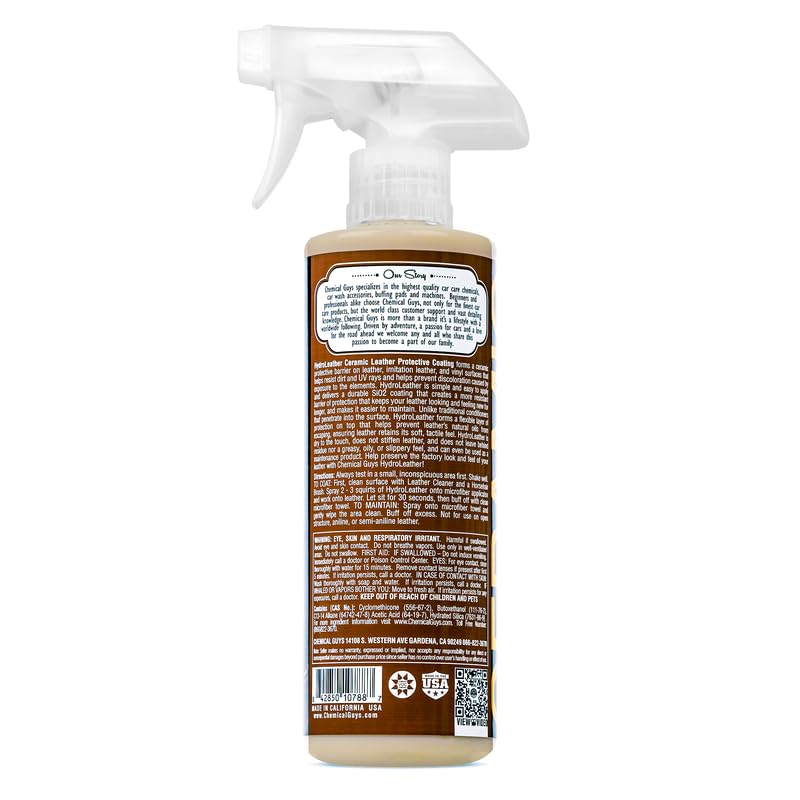 Chemical Guys HydroLeather SPI22916 Ceramic Leather Protective Coating for Car Interiors, Furniture, Apparel, Boots, and More (Works on Natural, Synthetic, Pleather, Faux Leather and More) (16 fl oz)