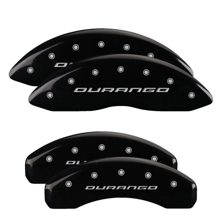 Brake Caliper Covers MGP for 2011-2025 Dodge Durango (Requires 17" Wheels or Larger) Black Powder-Coated Finish, Engraved Silver DURANGO Logo, Aluminum Front and Rear Caliper Covers (Set of 4)