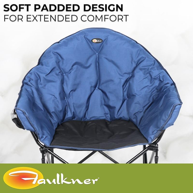 Big Dog Faulkner Bucket Chair Foldable Camping Chair Blue with Padded Seat and Backrest 3/4 Inch Steel Frame Carry Bag with Shoulder Strap 300 lb Capacity