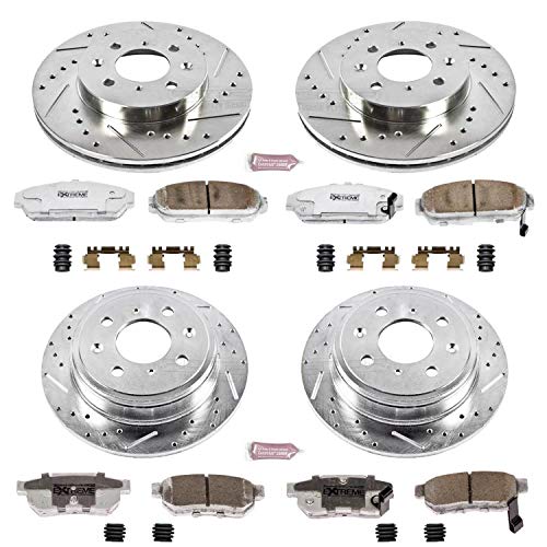 Power Stop K693-26 Z26 Carbon Fiber Brake Pads Front and Rear with Drilled and Slotted Brake Rotors Kit For 1994-2001 Acura Integra | 1993-1995 Honda Civic Coupe EX | 1994 1995 Civic Sedan EX, LX