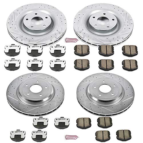 Power Stop K1445-26 Z26 Carbon Fiber Brake Pads Front and Rear with Drilled and Slotted Brake Rotors Kit For 2006 2007 2008 2009 2010 2011 2012 2013 Chevy Corvette C6 Z06