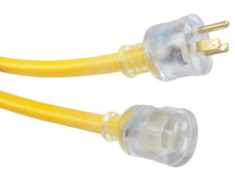 Extra Heavy Duty Southwire Extension Cord, 25Ft, 10 Gauge, 3 Conductor, Outdoor Cord, Lighted End, SJTW, Yellow, 2687SW0002