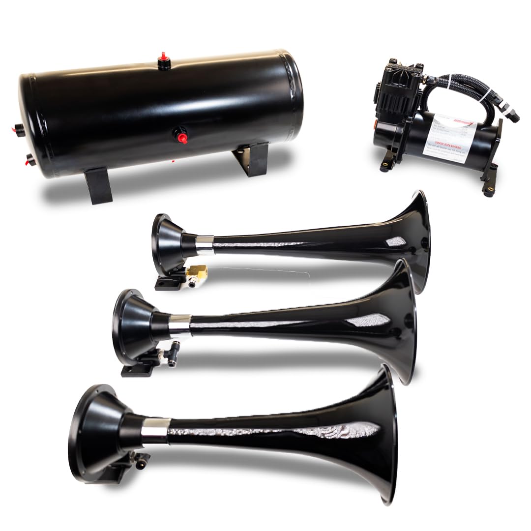 Kleinn Air Horns Complete HK7 Triple Train Horn System - Black