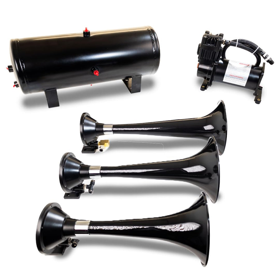 Kleinn Air Horns Complete HK7 Triple Train Horn System - Black