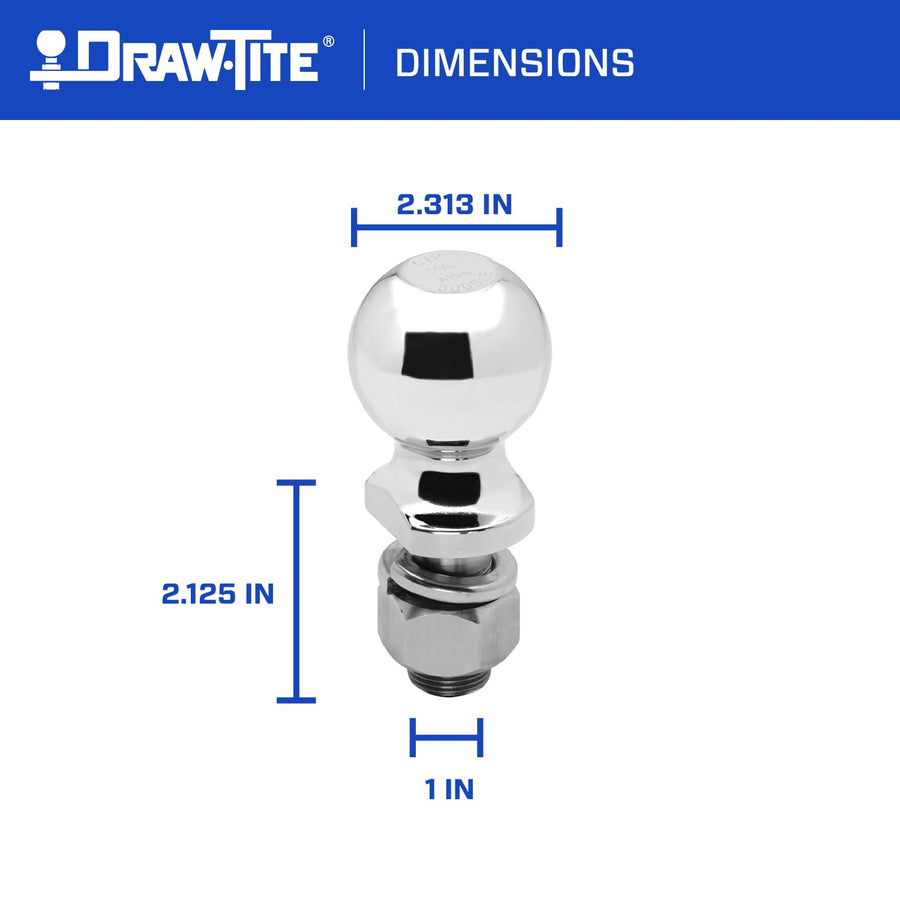 Trailer Hitch Ball Draw-Tite 63853, 2-5/16 Inch Diameter, 6,000 lbs. Capacity, 1 Inch Shank Diameter, 2-1/8 Inch Shank Length, Stainless Steel