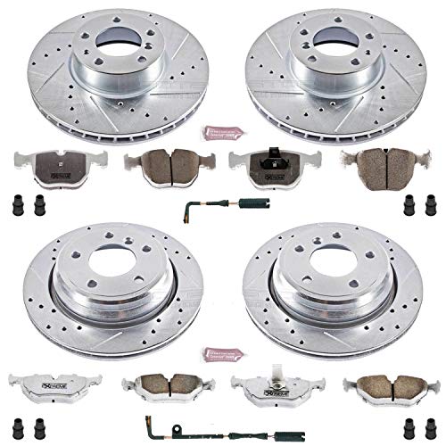 Power Stop K505-26 Z26 Carbon Fiber Brake Pads Front and Rear with Drilled & Slotted Brake Rotors Kit For BMW 540i 1997-2000 [Model Specific]
