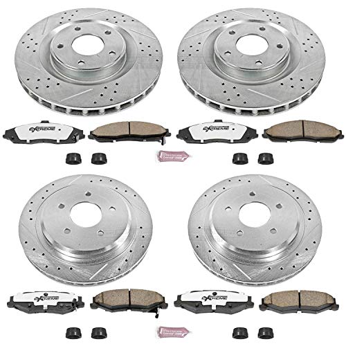 Power Stop K1418-26 Z26 Carbon Fiber Brake Pads Front and Rear with Drilled and Slotted Brake Rotors Kit For 2005-2013 Chevy Corvette Base C6 XLR