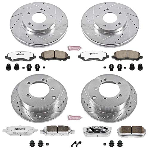 Power Stop K1682-26 Z26 Carbon Fiber Brake Pads Front and Rear with Drilled & Slotted Brake Rotors Kit For Mitsubishi Lancer 2004-2006 [Model Specific]