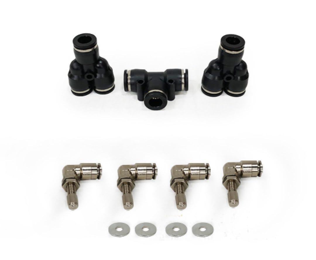 4 Tire Inflation System Up Down Air Universal with Box, Fittings, Hoses & Storage Bag - Black