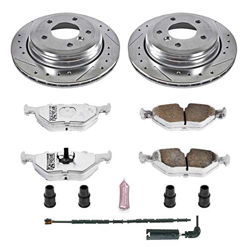 Rear Power Stop K2970-26 Z26 Carbon Fiber Brake Pads with Drilled & Slotted Brake Rotors Kit For BMW 325xi 2001-2005 [Model Specific]