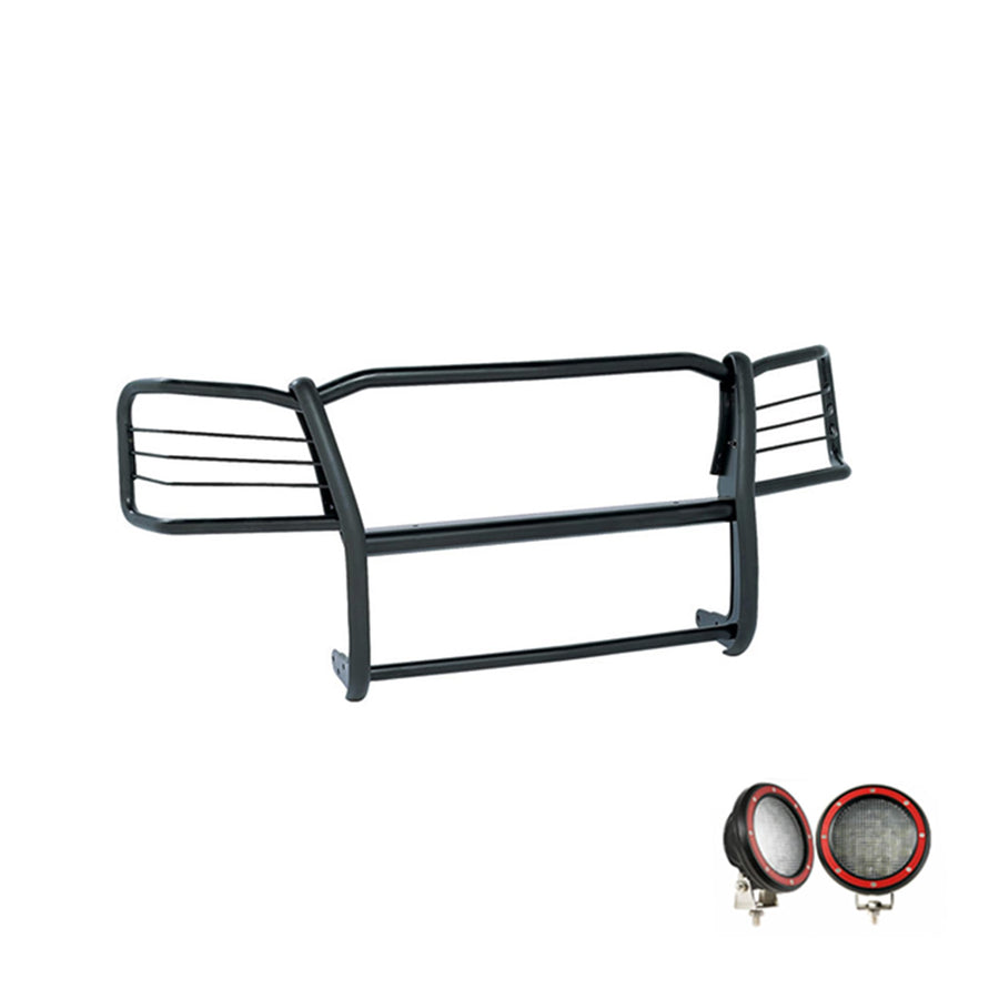 Grille Brush Black Horse Bumper Guard Modular Come with Pair of 5.3" Dia.LED Lights with Red Trim Rings Compatible with 1998-2004 Chevrolet S-10 Blazer-17A030200MA-PLFR