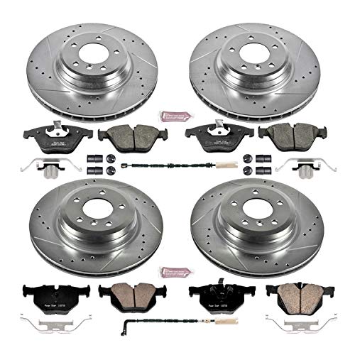 Power Stop K6056 Z23 Carbon Fiber Brake Pads with Front and Rear Drilled & Slotted Brake Rotors Kit