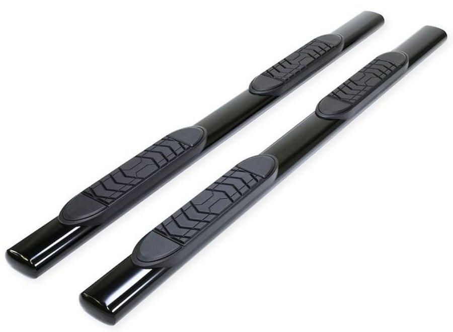 Truck Running Boards TrailFX A7056B Fits Ram 1500 Crew Cab 2011-2018 Oval 5 Inch Straight Nerf Bars with Step Pads Black Powder Coated Steel, Welded End Caps, Rocker Panel Mount
