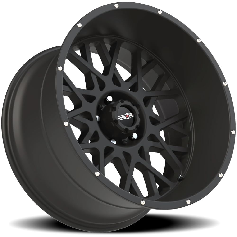 Rocker Style: Vision Off-road Wheels, 412 RWD, Finish: Satin Black w/Chrome Bolts, Wheel Size Inches: 18X9 PCD: 5-127 Load Rating lbs. 2400