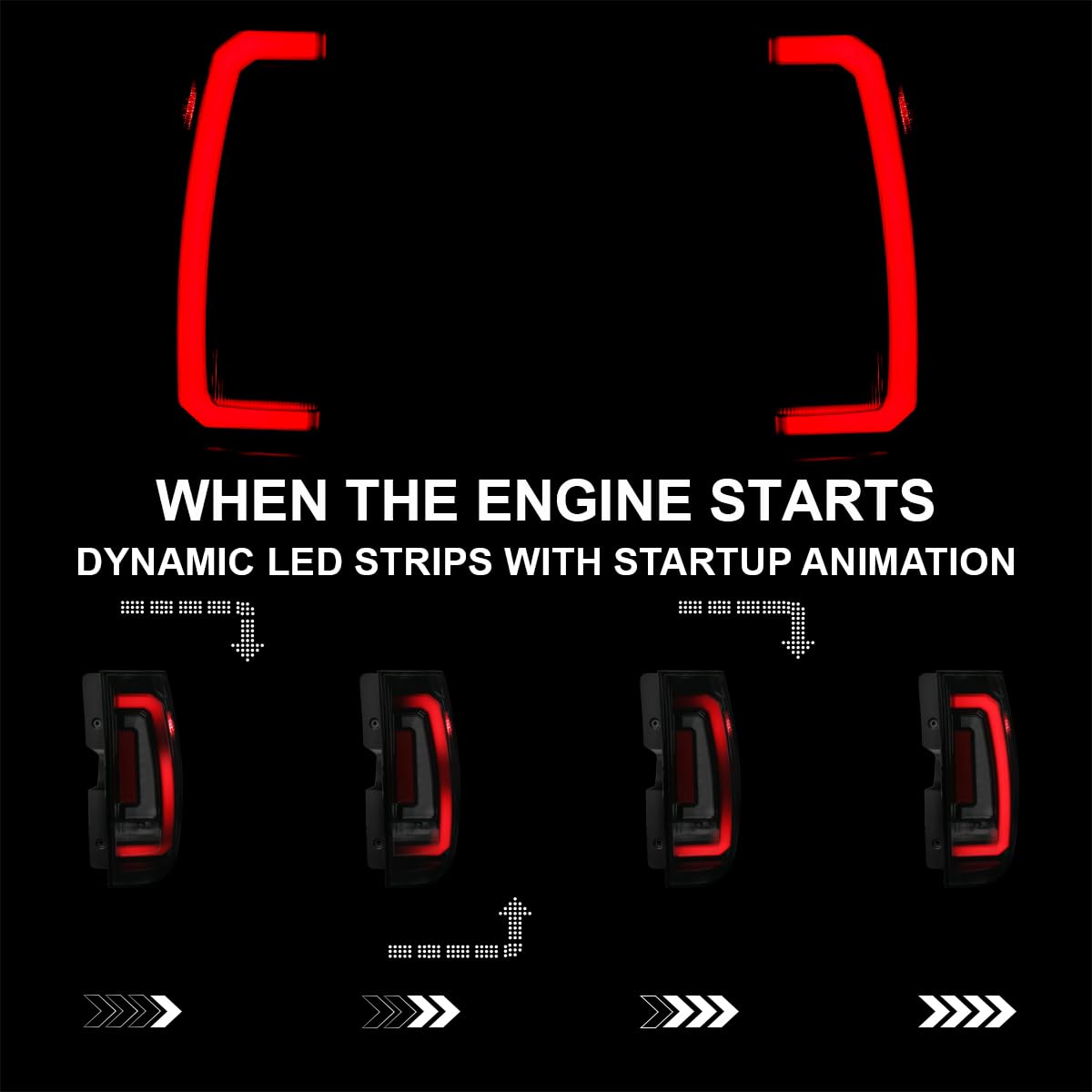 Glossy Black Smoke SPEC-D TUNING Tail Lights w/Red LED Sequential Turn Signals and Startup Animation Compatible with 2007-2014 Chevy Tahoe, Suburban, GMC Yukon/Denali/XL, Left + Right Pair Assembly