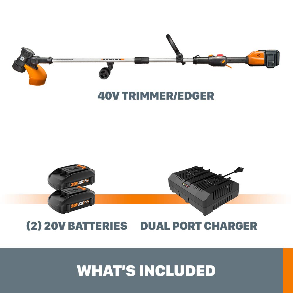 Worx Cordless String Trimmer, Edger 40V Power Share Weed Trimmer 13" (2 Batteries & Charger Included) WG184