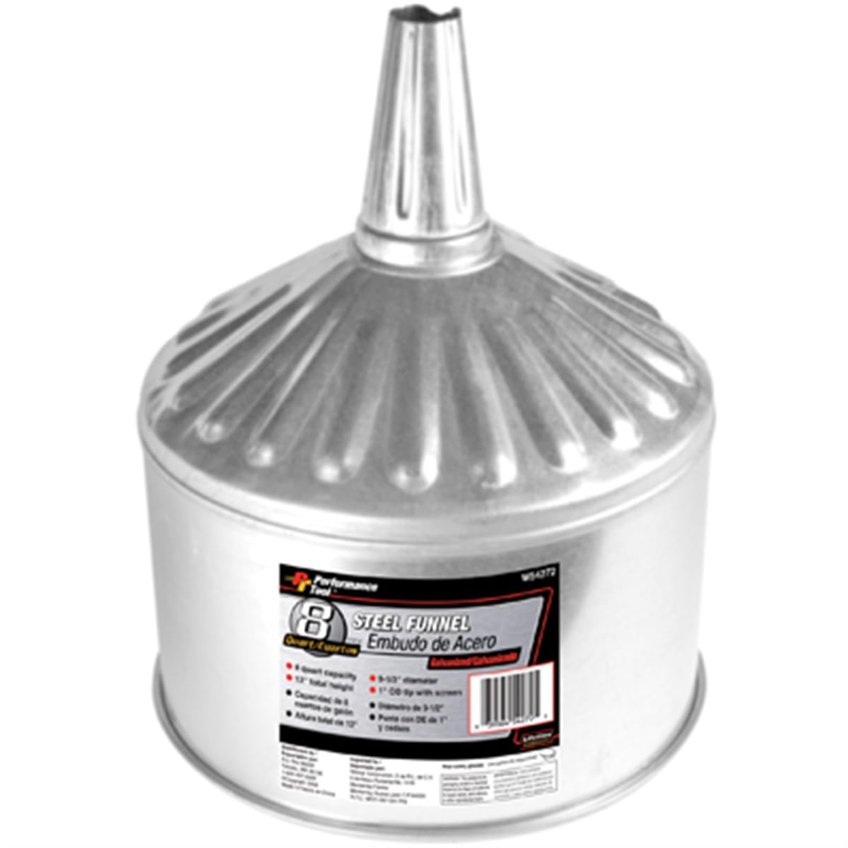 W54272 Performance Tool Steel Galvanized Funnel - 8 Quart Capacity