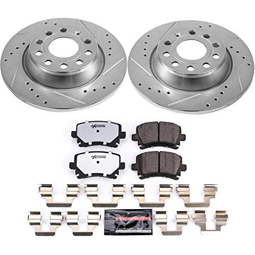 Power Stop K5662-26 Brake Pads Rear Z26 Carbon Fiber with Drilled & Slotted Brake Rotors Kit