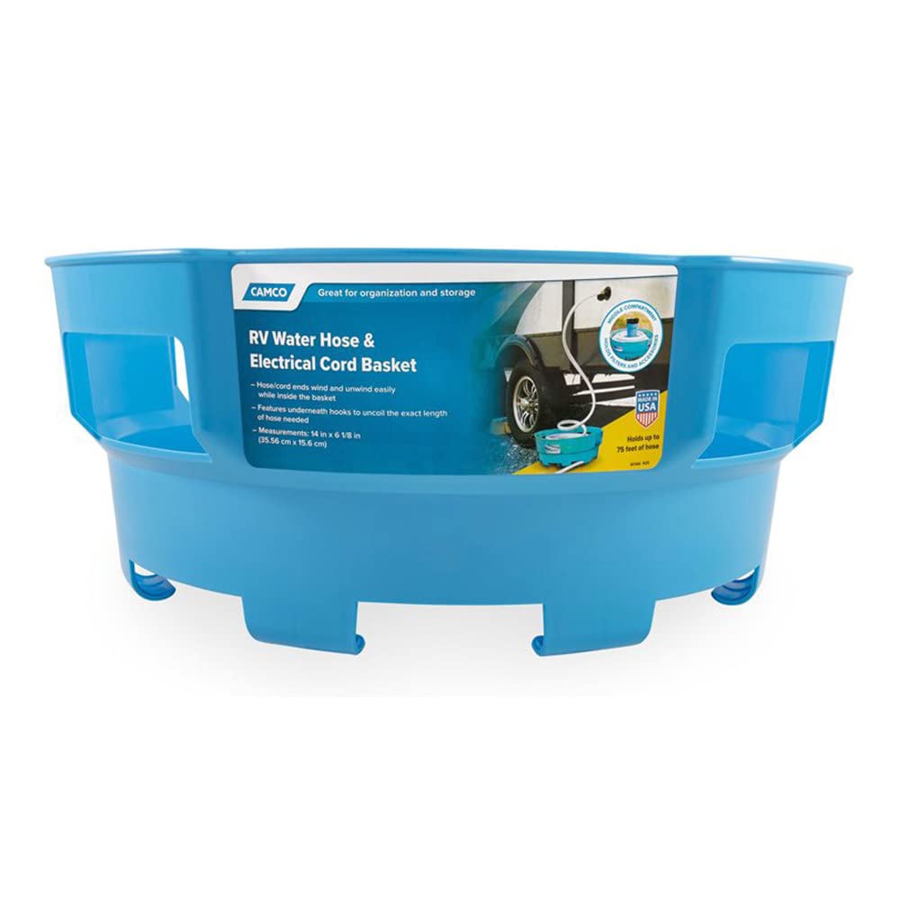 RV Water Hose and Electrical Cord Basket Camco 20166 - Blue