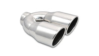 1326 Vibrant Power Exhaust Tip, Weld-On, 2.50 in. Inlet I.D, Dual 3.50 in. Outlet O.D, Double Wall, Angle Cut, Rolled Edge, 10.00 in. long, 304 Stainless Steel, Mirror Polished, each