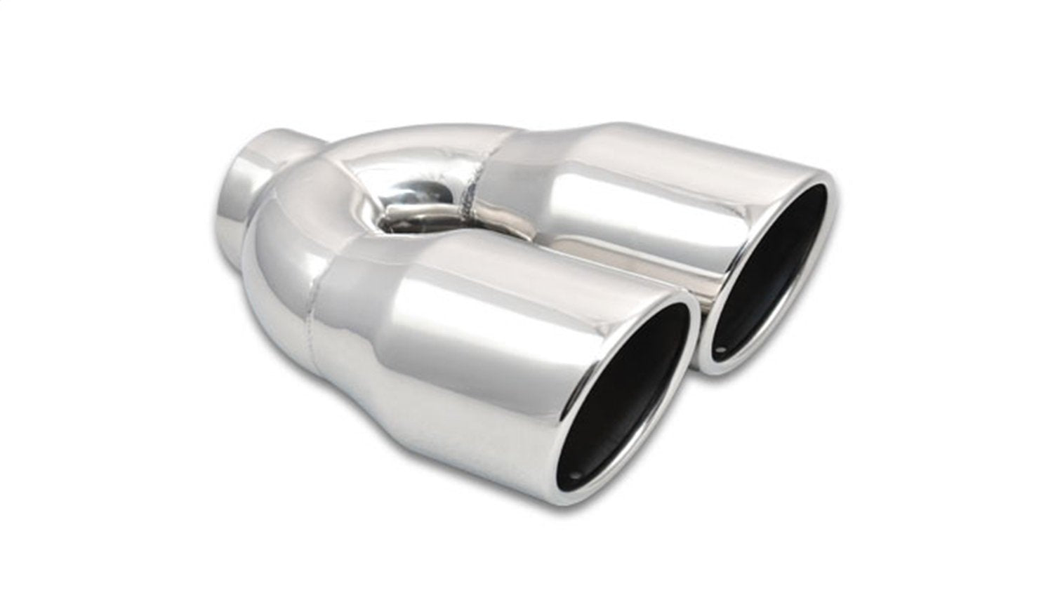 1326 Vibrant Power Exhaust Tip, Weld-On, 2.50 in. Inlet I.D, Dual 3.50 in. Outlet O.D, Double Wall, Angle Cut, Rolled Edge, 10.00 in. long, 304 Stainless Steel, Mirror Polished, each