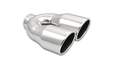 1326 Vibrant Power Exhaust Tip, Weld-On, 2.50 in. Inlet I.D, Dual 3.50 in. Outlet O.D, Double Wall, Angle Cut, Rolled Edge, 10.00 in. long, 304 Stainless Steel, Mirror Polished, each