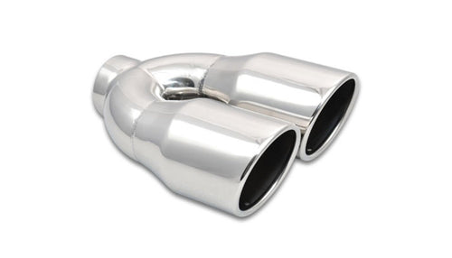 1326 Vibrant Power Exhaust Tip, Weld-On, 2.50 in. Inlet I.D, Dual 3.50 in. Outlet O.D, Double Wall, Angle Cut, Rolled Edge, 10.00 in. long, 304 Stainless Steel, Mirror Polished, each