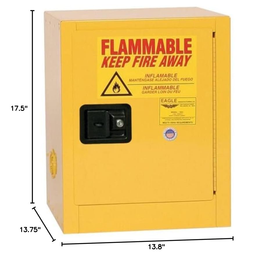 4 Gallon Eagle American Made Flammable Liquid Storage Cabinet, Manual-Close Space Saver Fireproof Cabinet for Schools, Garages, Manufacturing Facilities, 17" x 17" x 22", 1904X