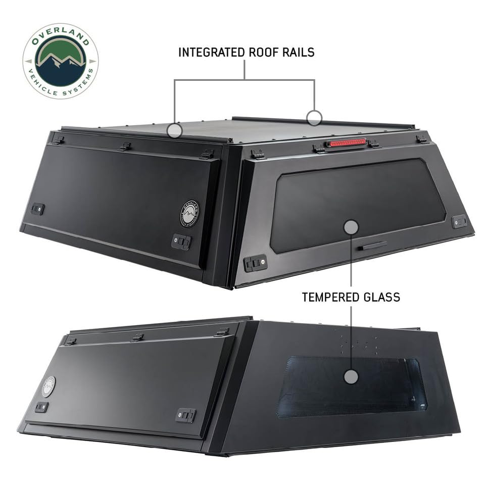 Truck Cap Overland Vehicle Systems Expedition W/Full Wing Doors, Front and Rear Windows & 3rd Brake Light Full Bolt On (Suitable for Toyota Tacoma 5' Bed 2016-2023)