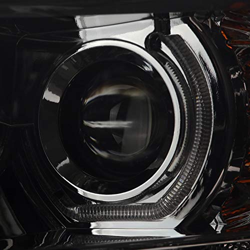 Smoke Halo Projector Headlights SPEC-D TUNING w/LED Compatible with 2007-2013 Chevy Silverado 1500, 2007-2014 Chevy Silverado 2500HD/3500HD, Left + Right Pair Headlamps Assembly