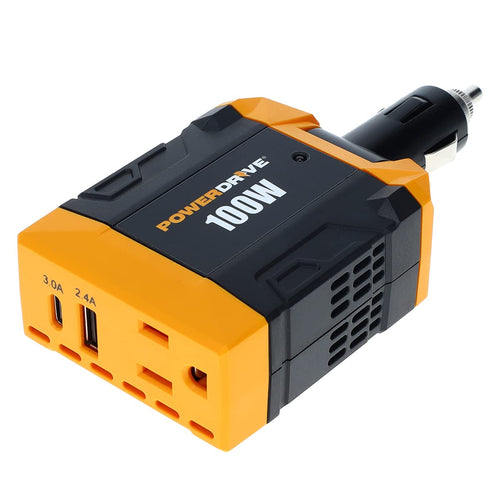 100 Watt PowerDrive PWD100D Inverter 12v DC to 110v AC Converter Car Plug Adapter with 2 Ports