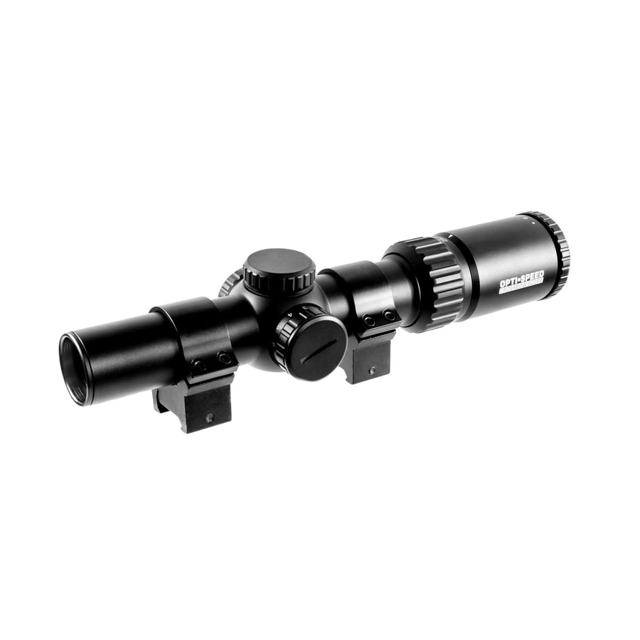 Opti-Speed TRUGLO Velocity Calibrated Adjustable Crossbow Hunting Scope for Increased Accuracy | 1-4 x 24mm; 215-450 FPS; Fully-Coated Lenses; Brightness Control