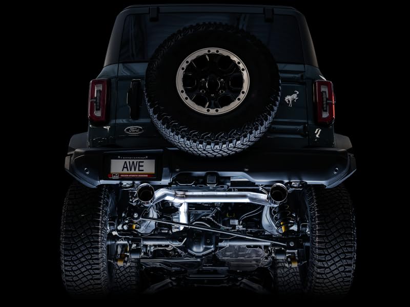 2021+ Ford Bronco AWE Tuning 0FG Dual Rear Exit Exhaust w/Diamond Black Tips & Bash Guard - 3015-33456