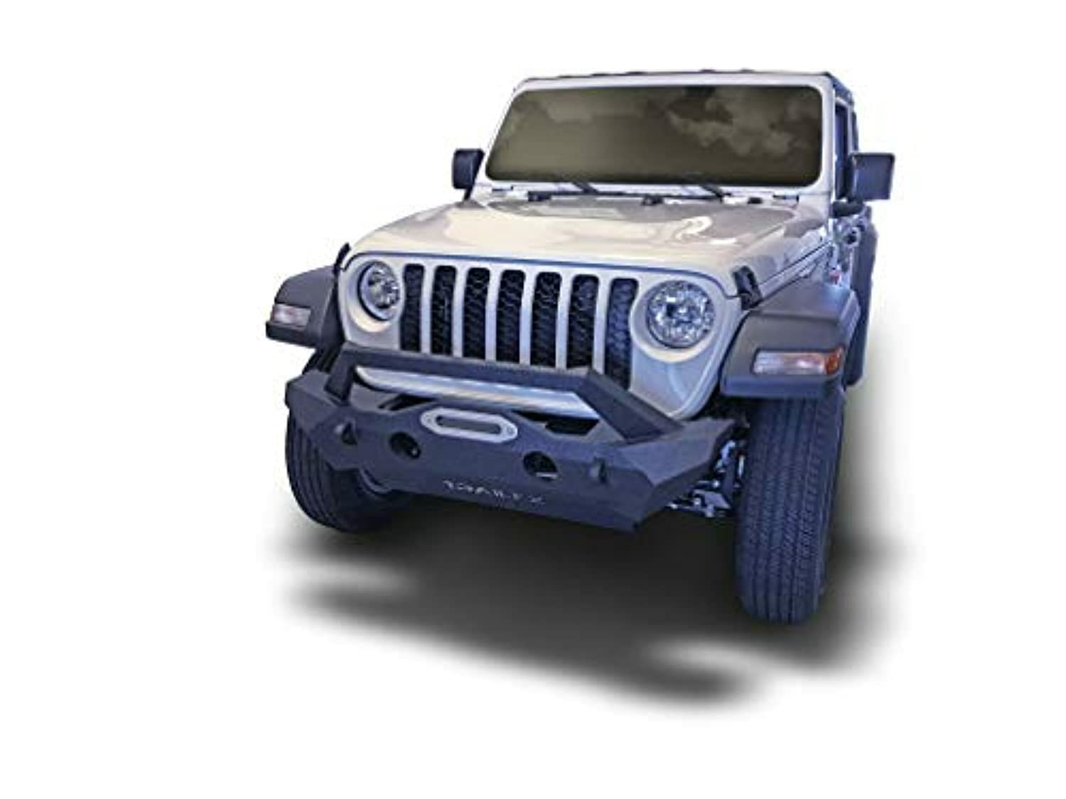 Stubby TrailFX Front Bumper Fits 2018–2025 Jeep Wrangler JL Grille Guard Winch Mount and LED Light Bar Mount Black Powder Coated SteelOEM Fog Light Cutouts Skid Plate With Mounting Hardware