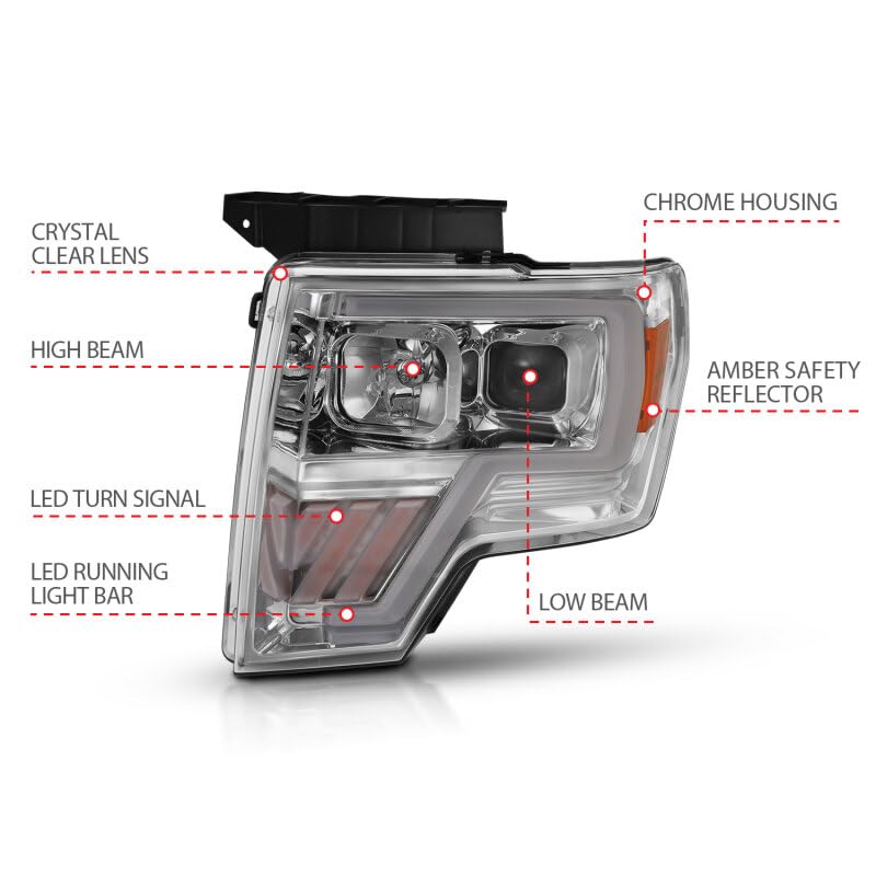 FORD F150 PROJECTOR PLANK STYLE HEADLIGHTS CHROME W/LED SIGNAL 09-14 (FOR HALOGEN MODEL)