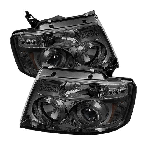 Ford F150 04-08 Spyder 5010223 Projector Headlights - Version 2 - LED Halo - LED ( Replaceable LEDs ) - Smoke - High H1 - Low 9006