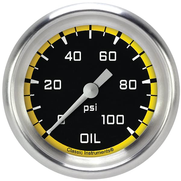 AX381YAPF Classic Instruments AutoCross Yellow 2-5/8" Oil Pressure Gauge