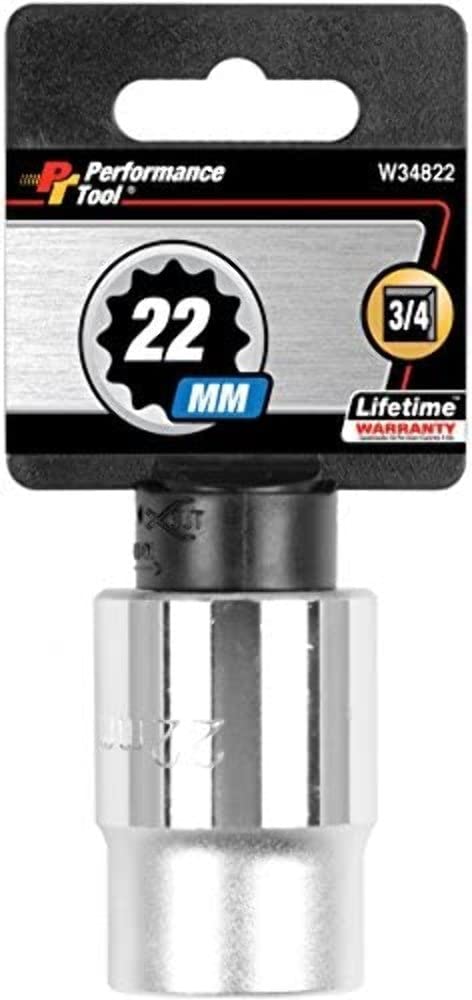 W34822 Performance Tool 3/4-Inch Drive 12-Point Standard Socket 22mm