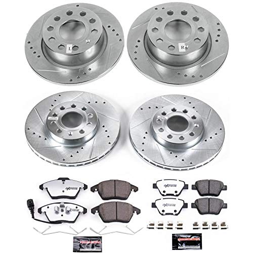Power Stop K6726-26 Z26 Carbon Fiber Brake Pads Front and Rear with Drilled & Slotted Brake Rotors Kit