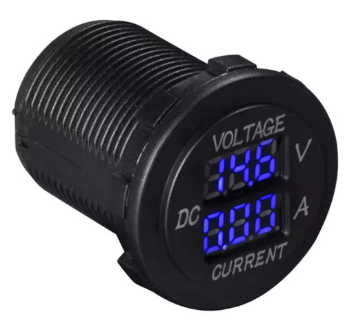 Blue Led Round InstallBay Voltmeter W/Current - Retail Pack