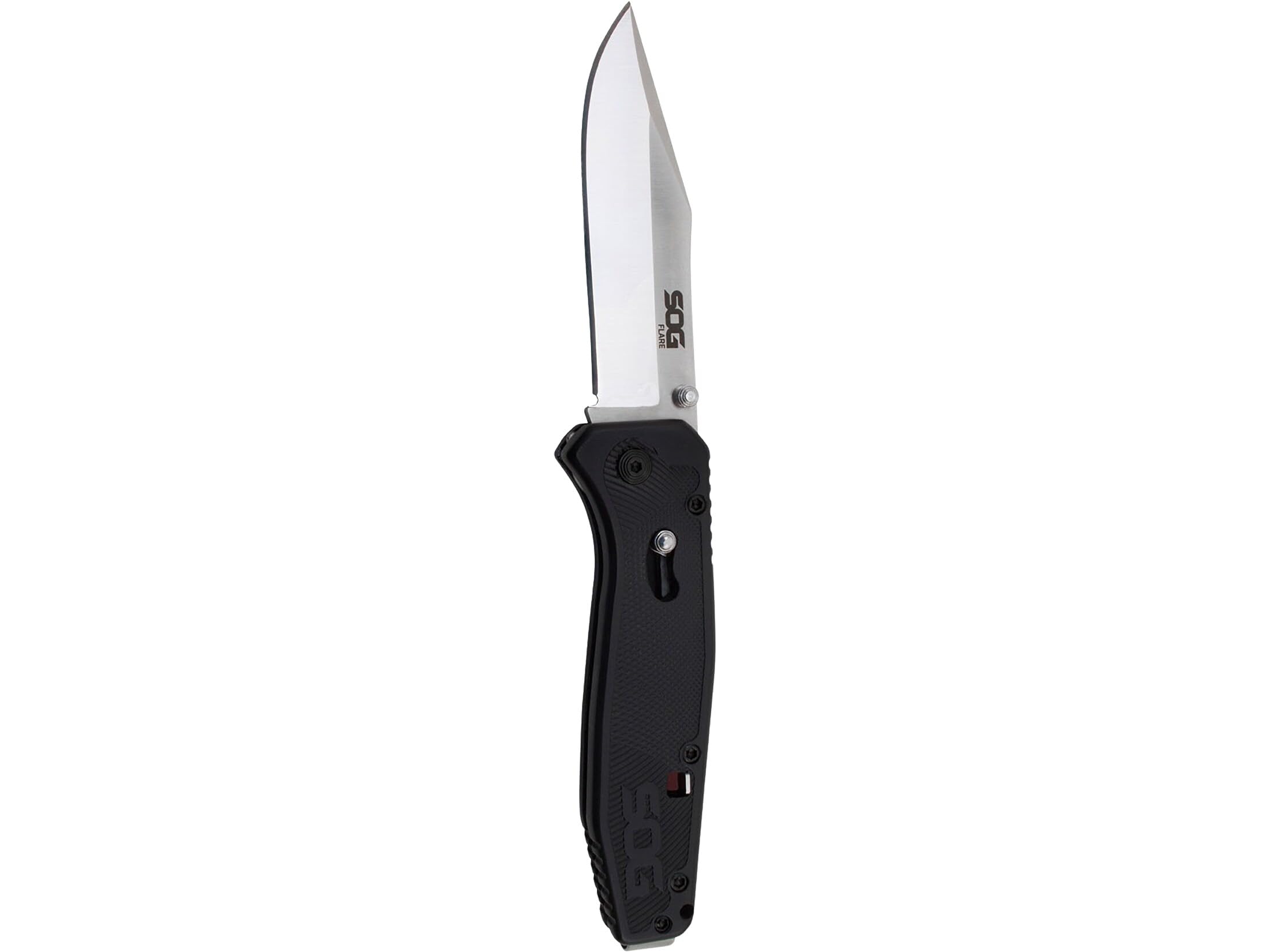 SOG Flare Knife Folding and Pocket Assisted Opening Tech w/ 3.5 Inch Stainless Straight Edge Blade & Tactical GRN Grip Knife (FLA1001-CP), Black