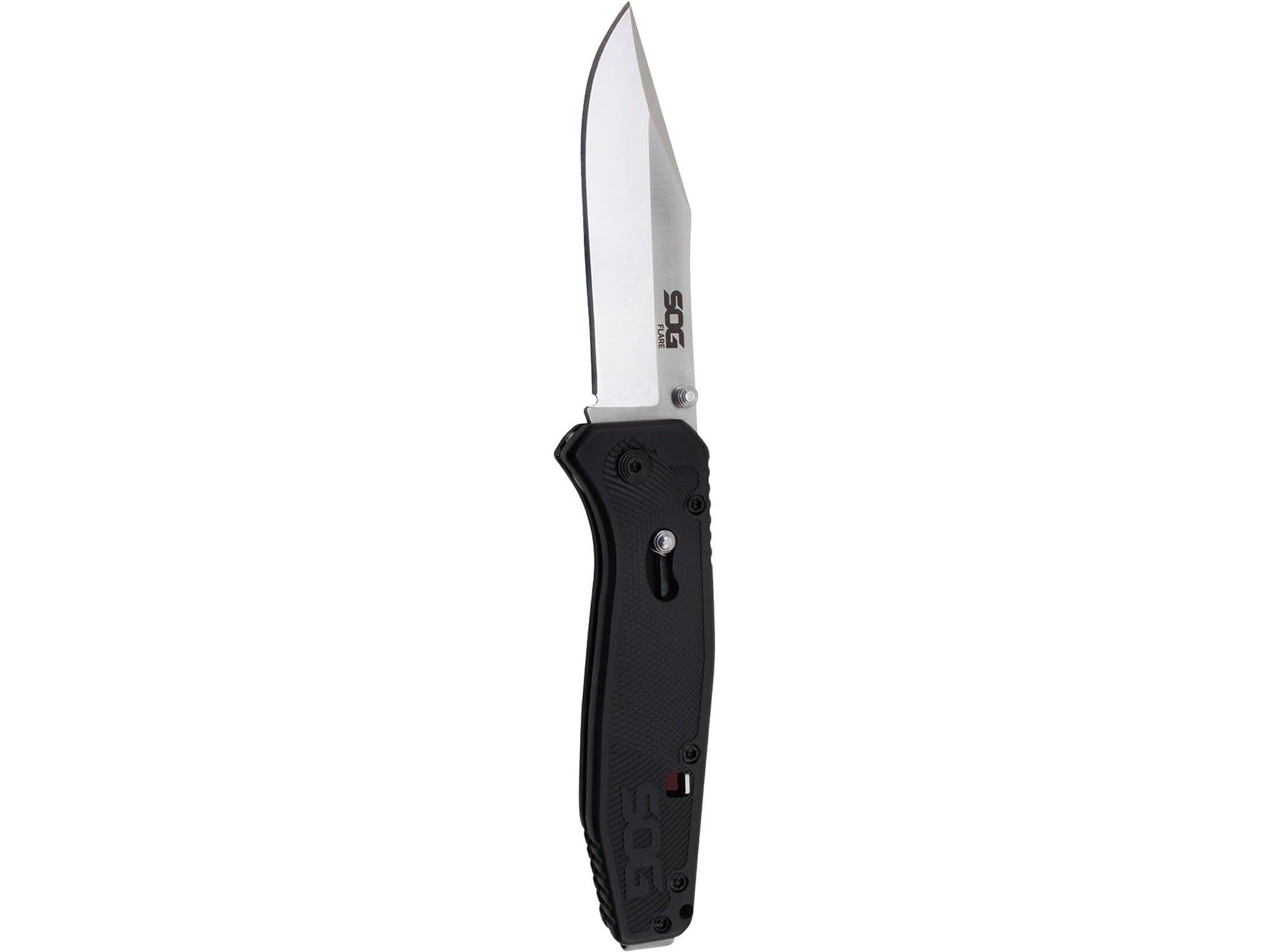 SOG Flare Knife Folding and Pocket Assisted Opening Tech w/ 3.5 Inch Stainless Straight Edge Blade & Tactical GRN Grip Knife (FLA1001-CP), Black