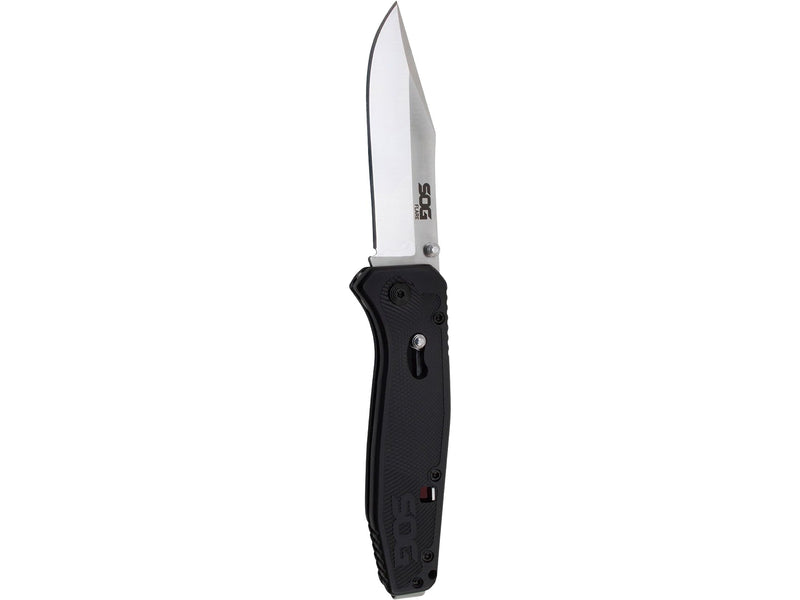 SOG Flare Knife Folding and Pocket Assisted Opening Tech w/ 3.5 Inch Stainless Straight Edge Blade & Tactical GRN Grip Knife (FLA1001-CP), Black