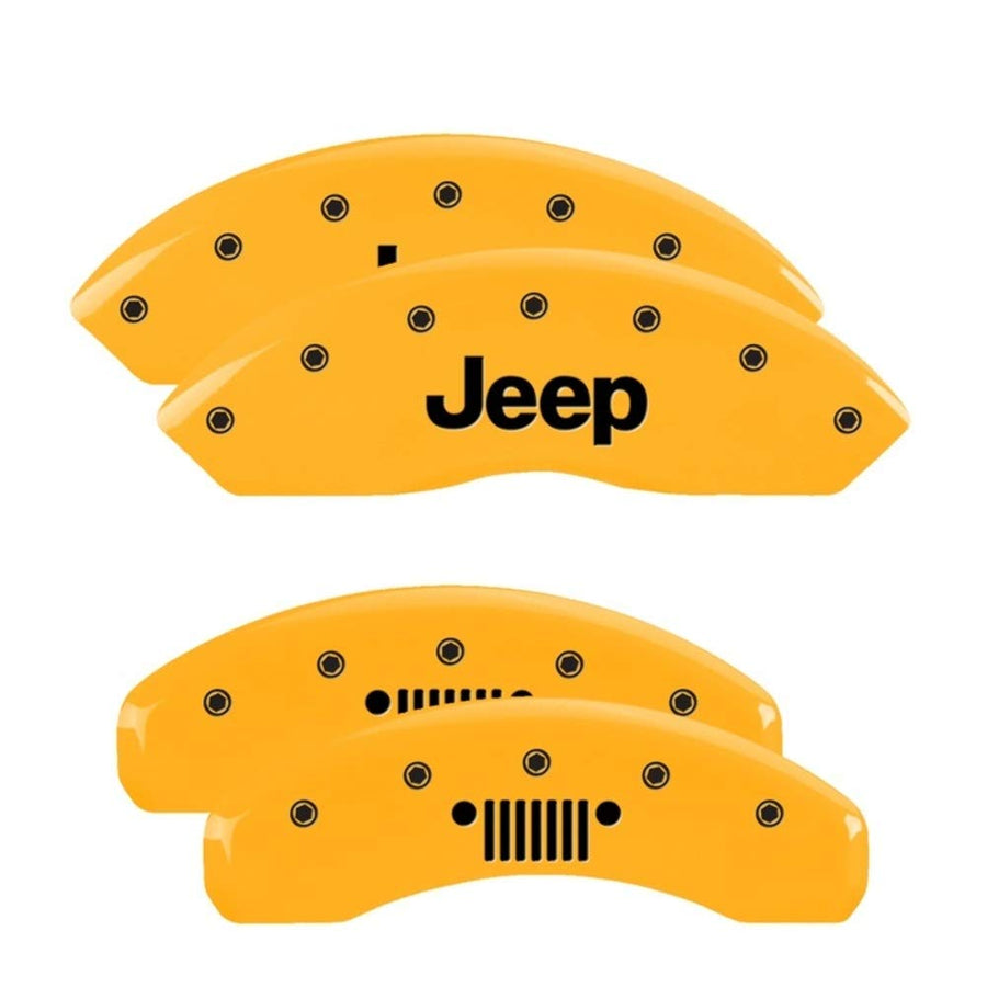 MGP 42018SJPLYL Caliper Covers JEEP/JEEP Grill Logo Yellow Powder Coat Finish, Black Characters, Set of 4