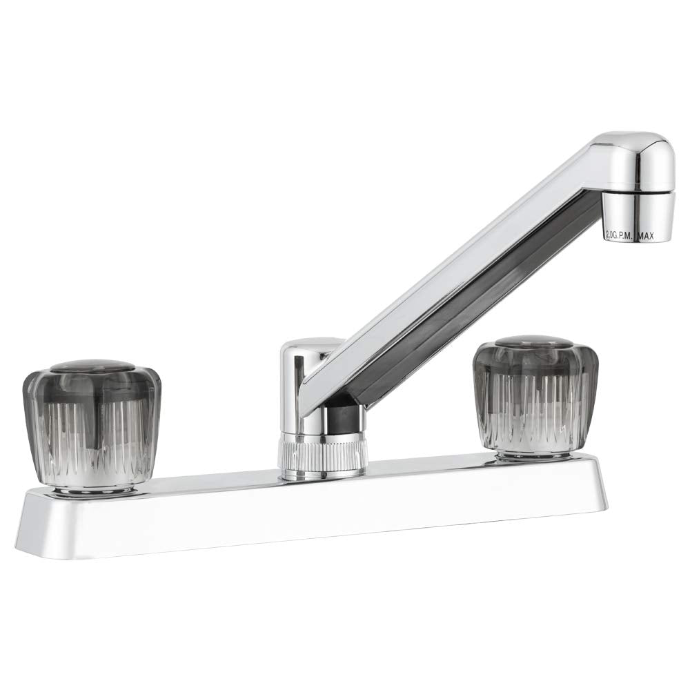 Dura Faucet Two Handle RV Kitchen Sink Faucet with Smoked Crystal Acrylic Knobs
