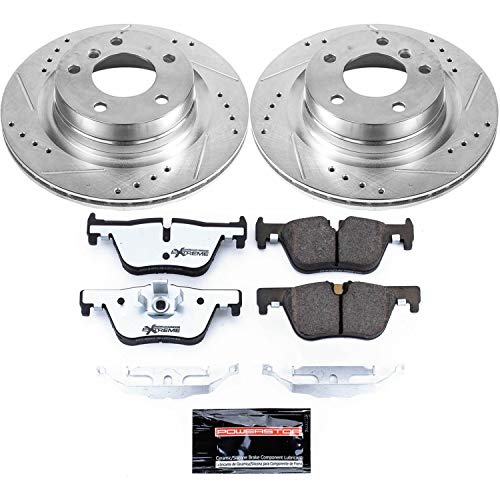 Power Stop K6656-26 Z26 Carbon Fiber Brake Pads Rear with Drilled & Slotted Brake Rotors Kit For BMW 228i, 228i xDrive, 230i, 230i xDrive, 320i, 328d, 328i, 428i, 428i xD [Model Specific]